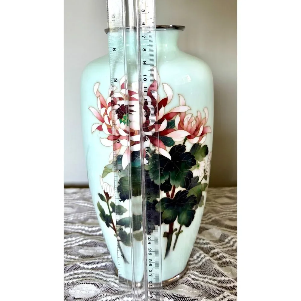 VTG Gumps Japan Cloisonné Enamel Opaline Glass Vase 11.75